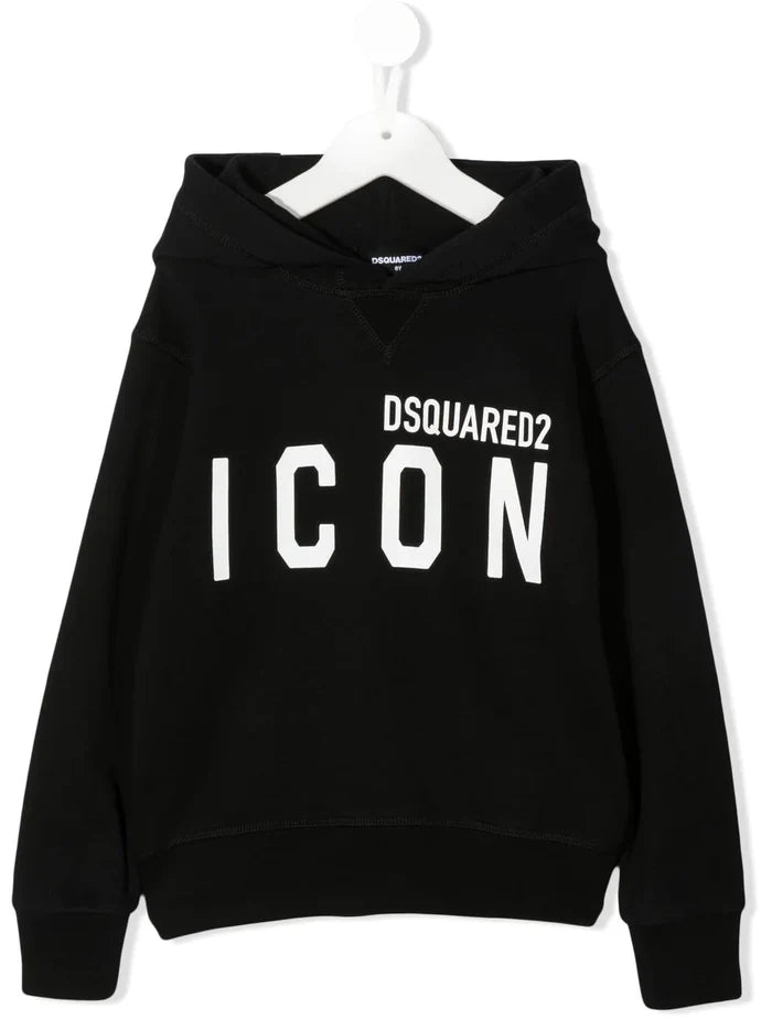 DSQUARED2 KIDS Icon Logo Print Hoodie Black/White - MAISONDEFASHION.COM