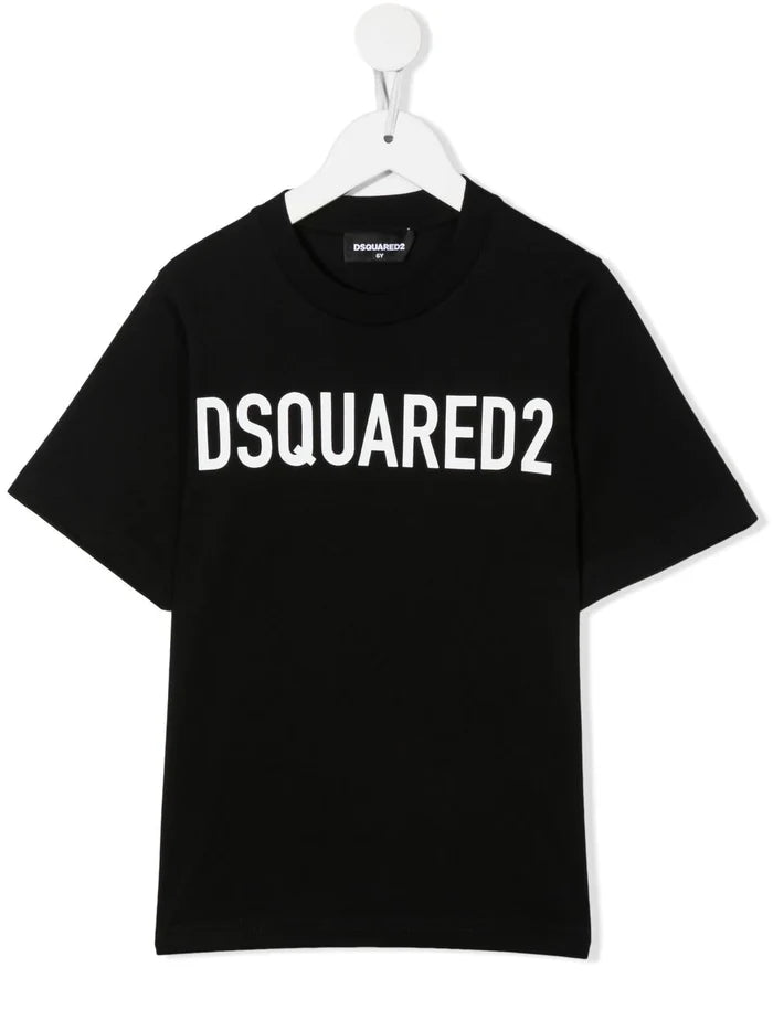 DSQUARED2 KIDS Logo Print T-Shirt Black/White - MAISONDEFASHION.COM