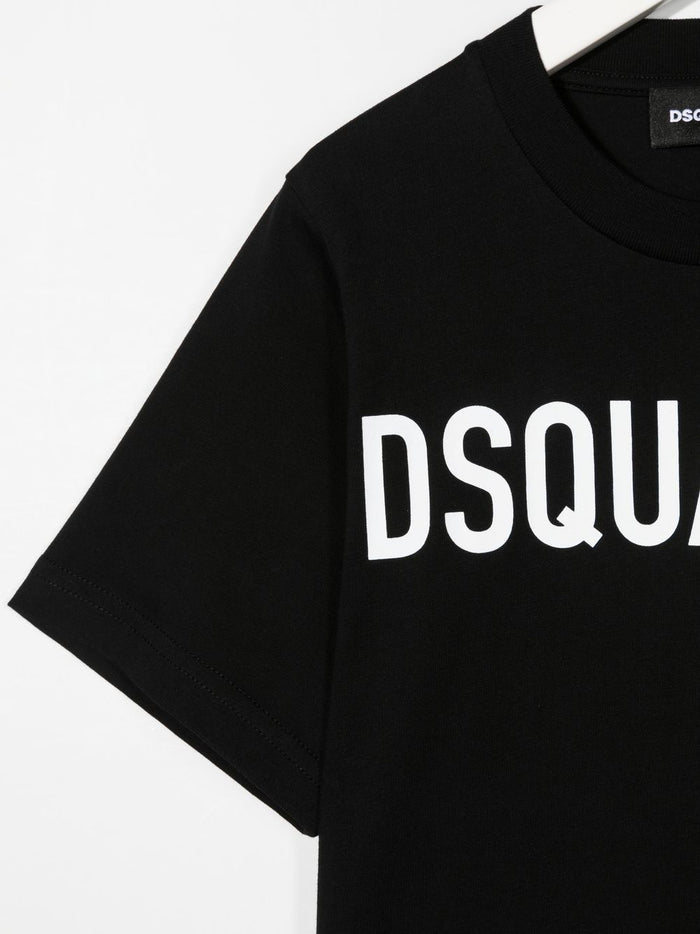 DSQUARED2 KIDS Logo Print T-Shirt Black/White - MAISONDEFASHION.COM