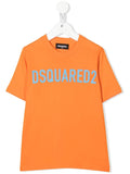 DSQUARED2 KIDS Logo Print T-Shirt Orange/Blue - MAISONDEFASHION.COM