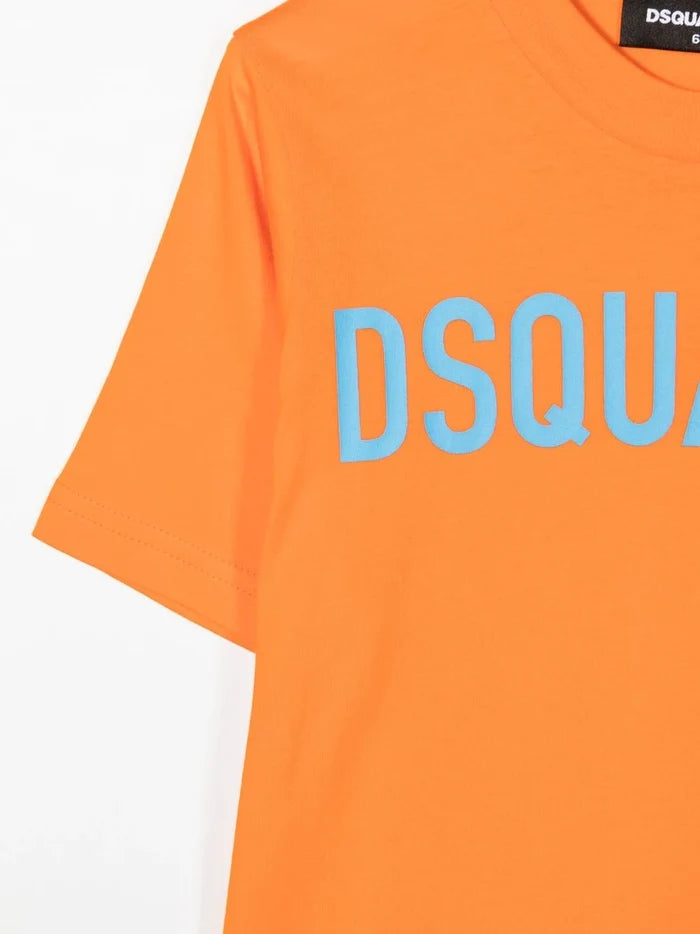 DSQUARED2 KIDS Logo Print T-Shirt Orange/Blue - MAISONDEFASHION.COM