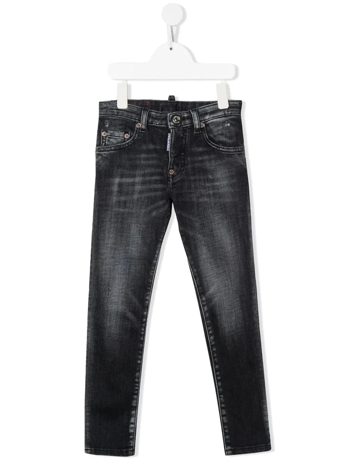 DSQUARED2 KIDS Logo Patch Skater Jeans Black - MAISONDEFASHION.COM