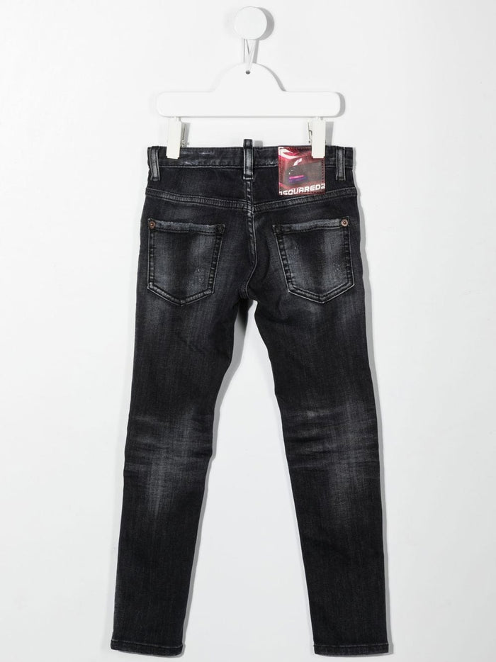 DSQUARED2 KIDS Logo Patch Skater Jeans Black - MAISONDEFASHION.COM