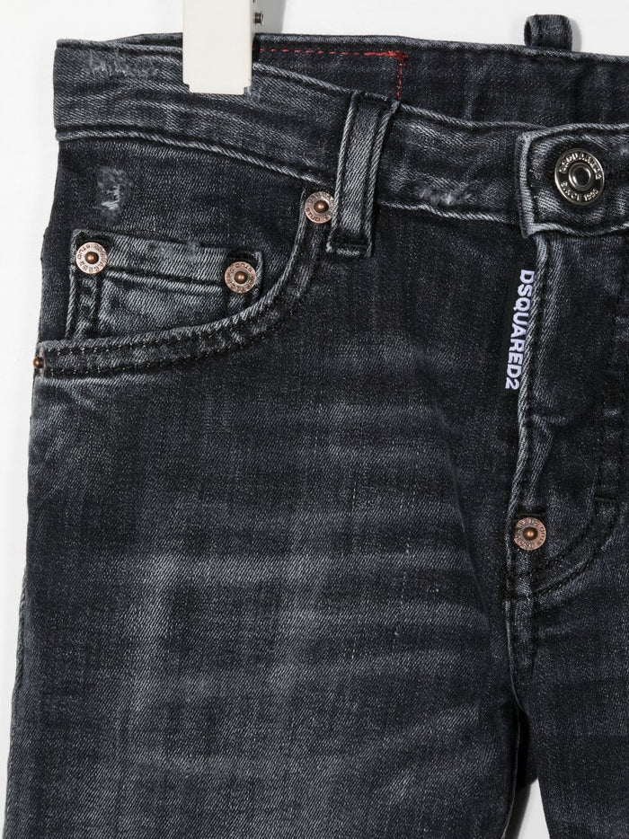 DSQUARED2 KIDS Logo Patch Skater Jeans Black - MAISONDEFASHION.COM