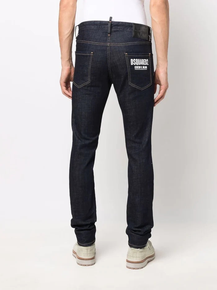 DSQUARED2 Logo Dark Rinse Cool Guy Jeans Blue - MAISONDEFASHION.COM