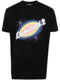 DSQUARED2 Logo Graphic Print Cotton T-Shirt Black - MAISONDEFASHION.COM
