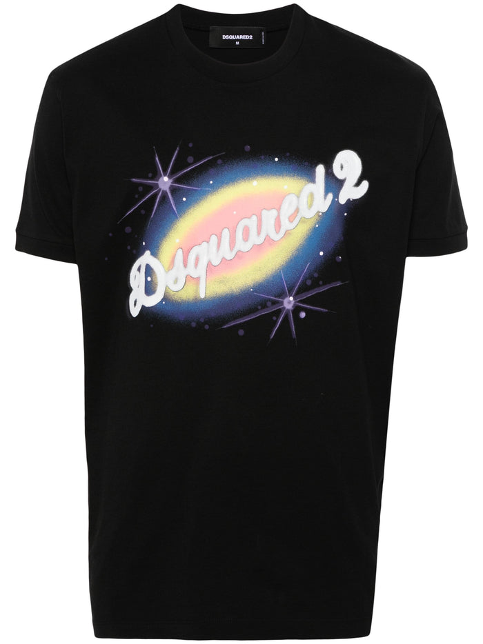 DSQUARED2 Logo Graphic Print Cotton T-Shirt Black - MAISONDEFASHION.COM
