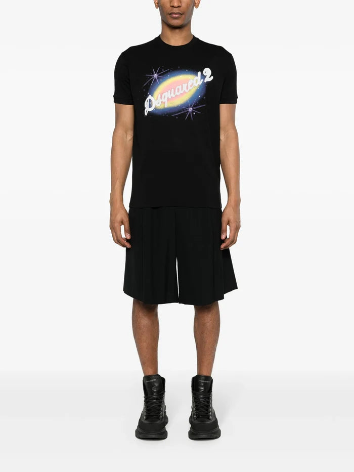 DSQUARED2 Logo Graphic Print Cotton T-Shirt Black - MAISONDEFASHION.COM