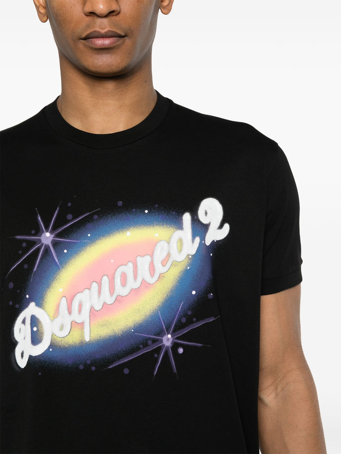 DSQUARED2 Logo Graphic Print Cotton T-Shirt Black - MAISONDEFASHION.COM
