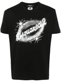 DSQUARED2 Logo Graphic Print Cotton T-Shirt Black/White - MAISONDEFASHION.COM