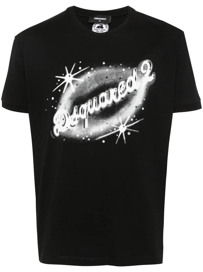 DSQUARED2 Logo Graphic Print Cotton T-Shirt Black/White - MAISONDEFASHION.COM