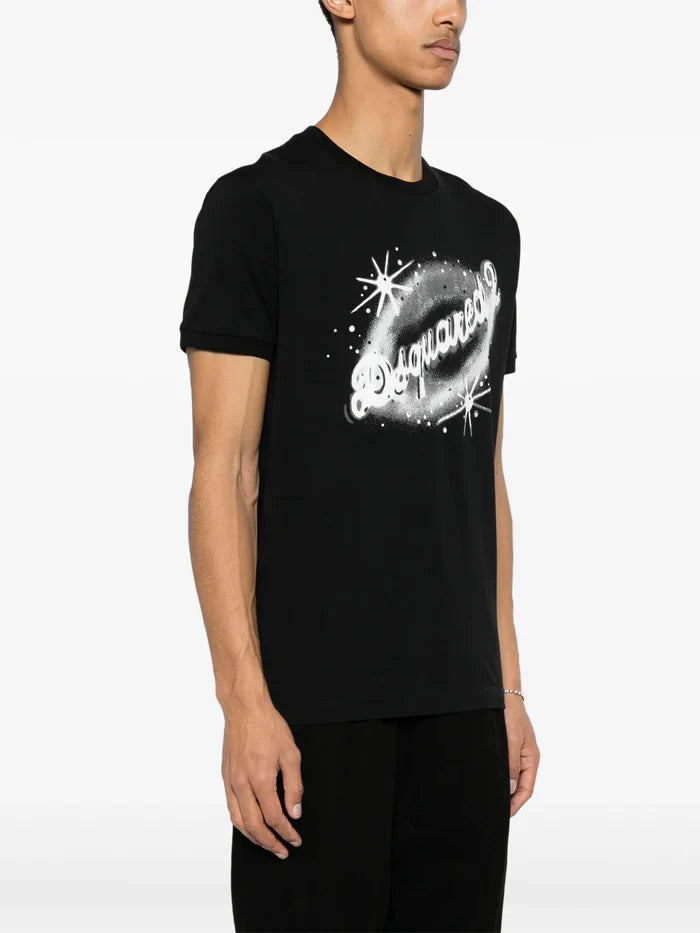 DSQUARED2 Logo Graphic Print Cotton T-Shirt Black/White - MAISONDEFASHION.COM