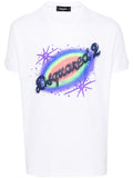 DSQUARED2 Logo Graphic Print Cotton T-Shirt White - MAISONDEFASHION.COM