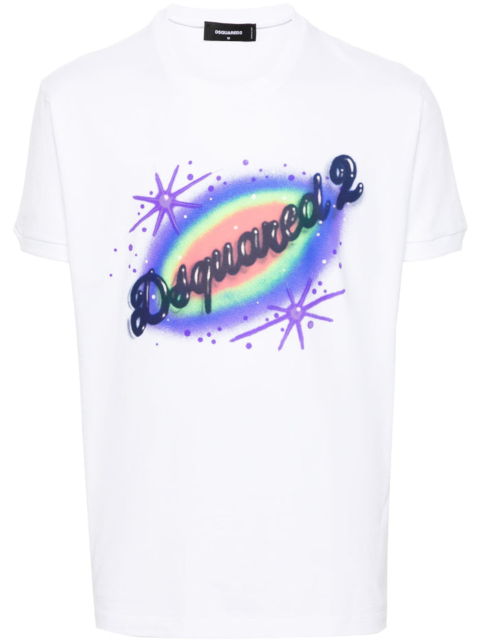 DSQUARED2 Logo Graphic Print Cotton T-Shirt White - MAISONDEFASHION.COM