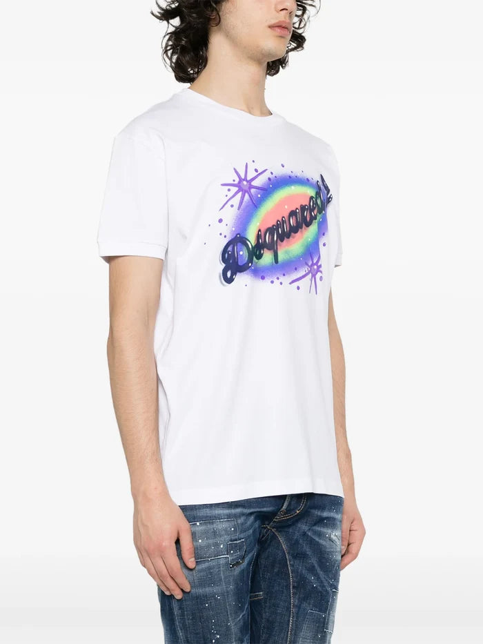 DSQUARED2 Logo Graphic Print Cotton T-Shirt White - MAISONDEFASHION.COM