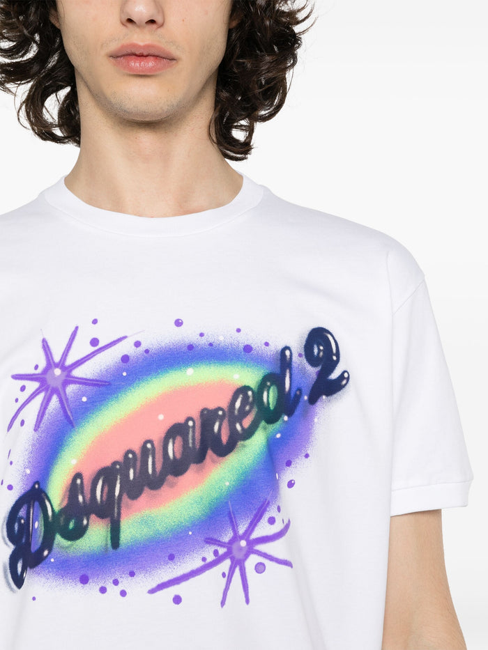 DSQUARED2 Logo Graphic Print Cotton T-Shirt White - MAISONDEFASHION.COM
