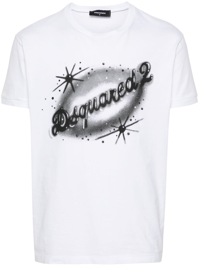 DSQUARED2 Logo Graphic Print Cotton T-Shirt White/Black - MAISONDEFASHION.COM