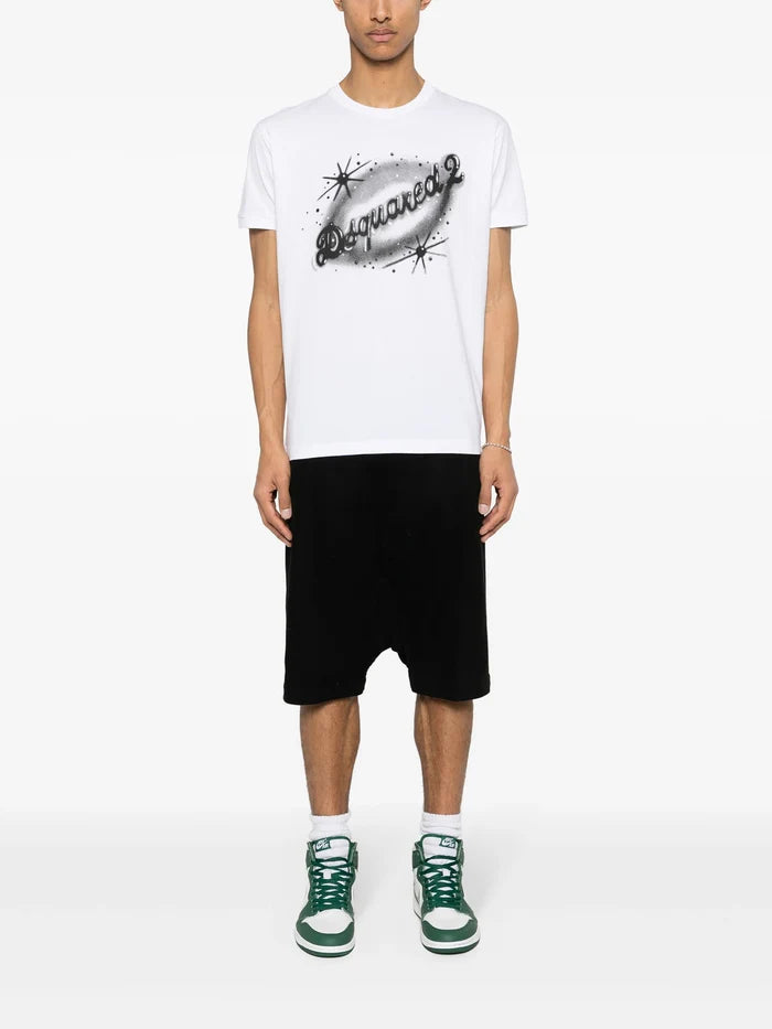 DSQUARED2 Logo Graphic Print Cotton T-Shirt White/Black - MAISONDEFASHION.COM