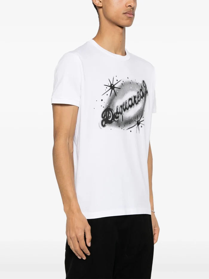 DSQUARED2 Logo Graphic Print Cotton T-Shirt White/Black - MAISONDEFASHION.COM