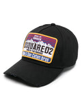 DSQUARED2 Logo Patch Cotton Baseball Cap Black - MAISONDEFASHION.COM