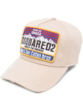 DSQUARED2 Logo Patch Cotton Baseball Cap Light Beige Multicolour - MAISONDEFASHION.COM