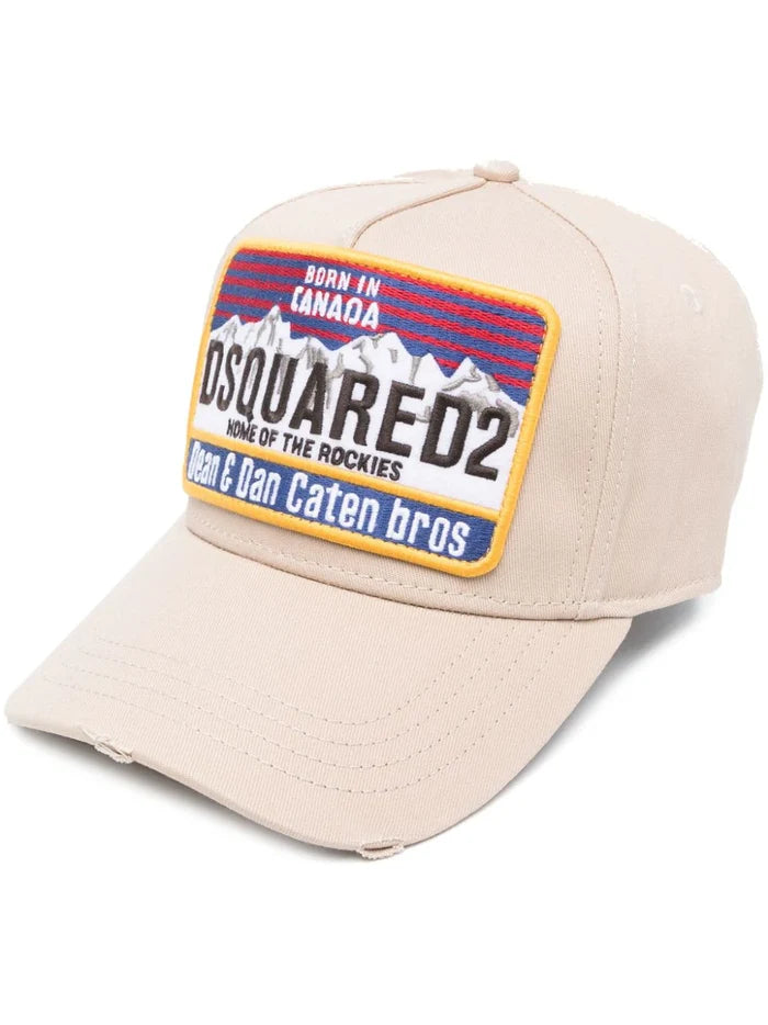 DSQUARED2 Logo Patch Cotton Baseball Cap Light Beige Multicolour - MAISONDEFASHION.COM