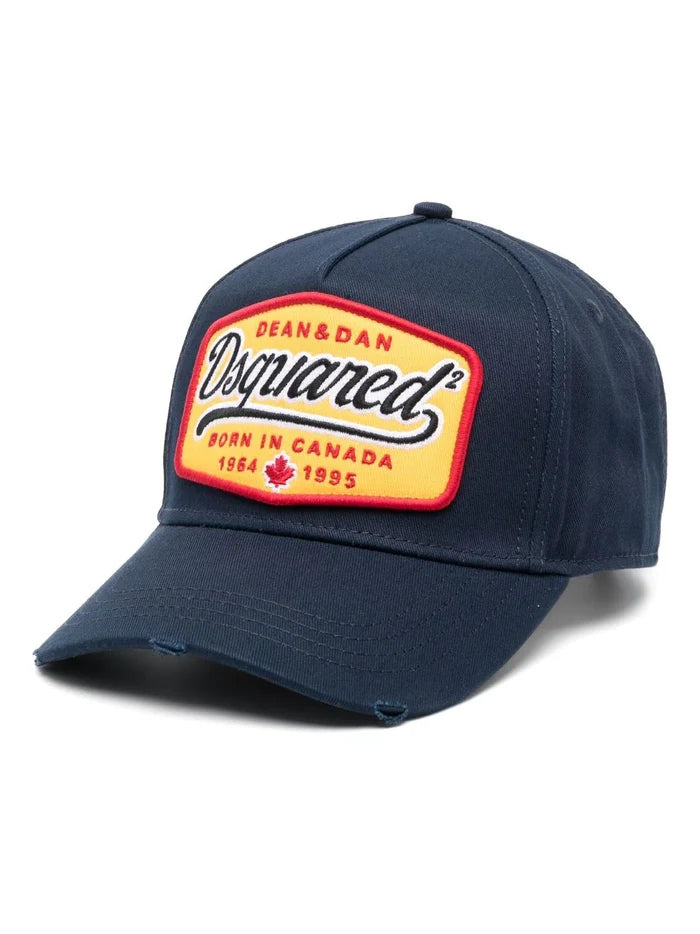 DSQUARED2 Logo Patch Cotton Baseball Cap Navy Blue - MAISONDEFASHION.COM