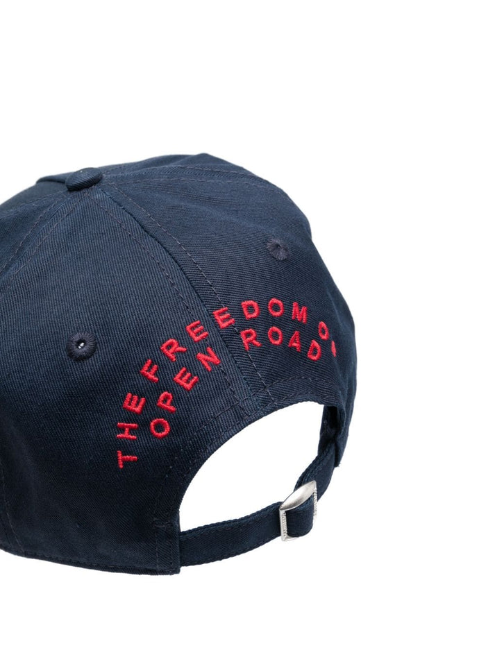 DSQUARED2 Logo Patch Cotton Baseball Cap Navy Blue - MAISONDEFASHION.COM