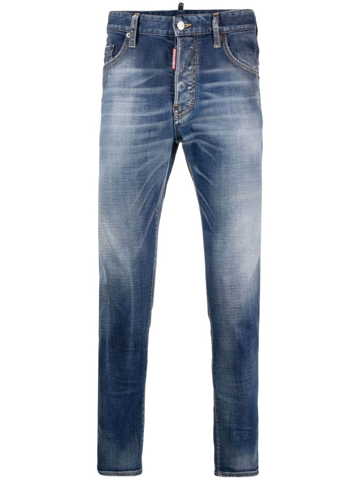 DSQUARED2 Medium Stapled Clean Wash Skater Jeans Blue - MAISONDEFASHION.COM