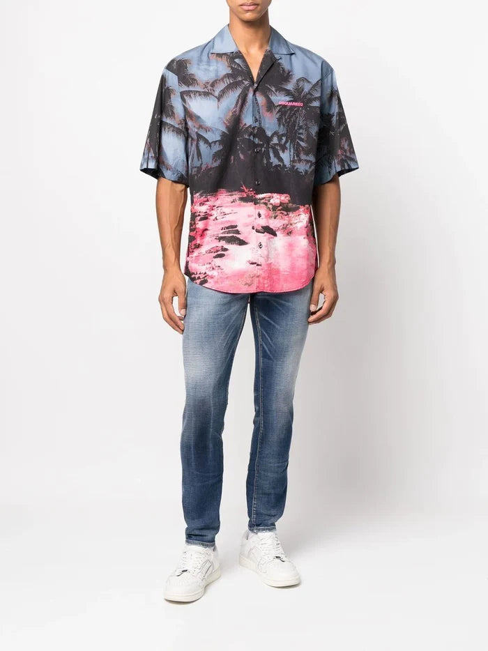 DSQUARED2 Medium Stapled Clean Wash Skater Jeans Blue - MAISONDEFASHION.COM