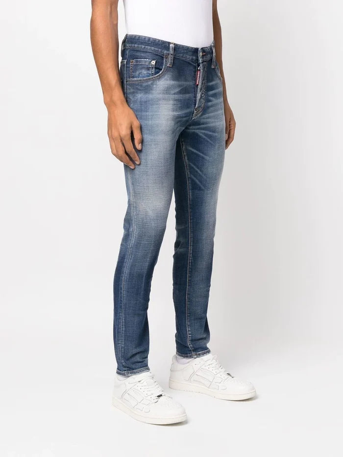 DSQUARED2 Medium Stapled Clean Wash Skater Jeans Blue - MAISONDEFASHION.COM
