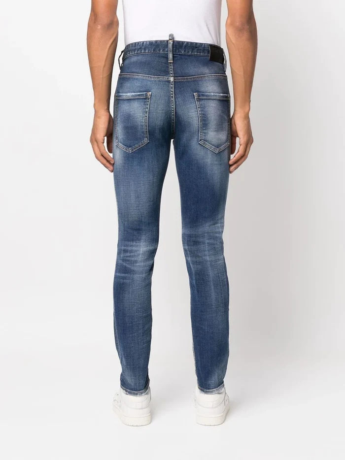 DSQUARED2 Medium Stapled Clean Wash Skater Jeans Blue - MAISONDEFASHION.COM