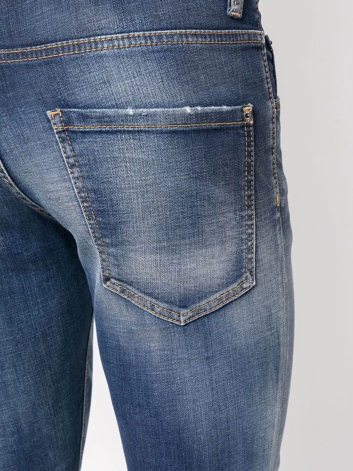 DSQUARED2 Medium Stapled Clean Wash Skater Jeans Blue - MAISONDEFASHION.COM