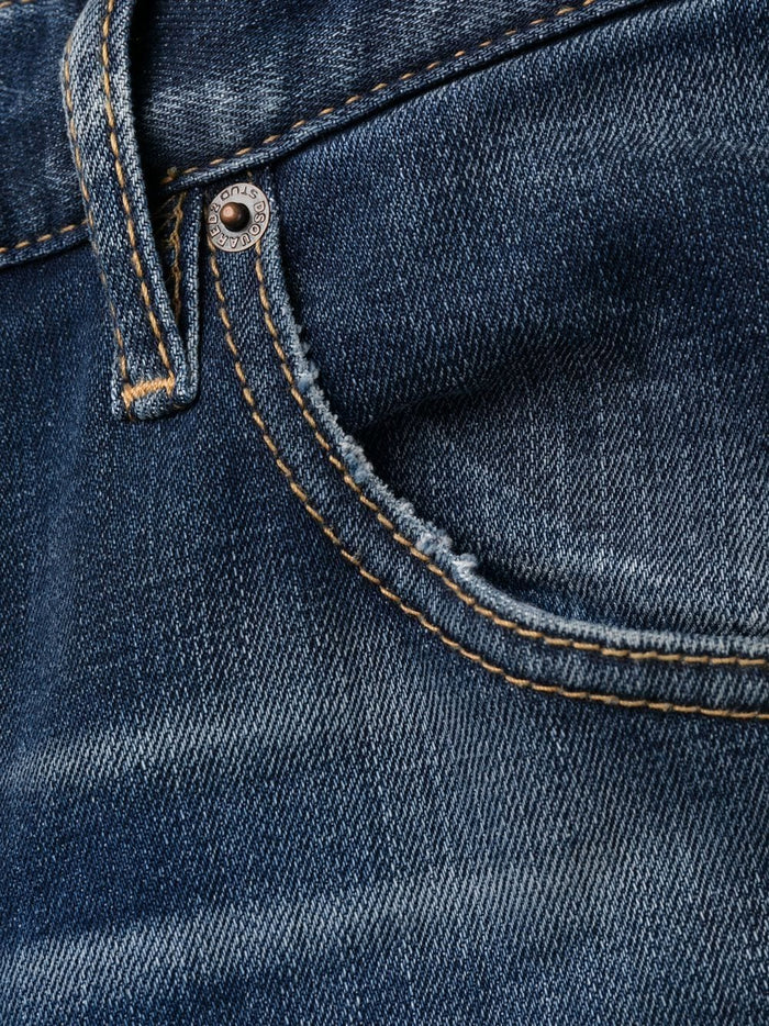 DSQUARED2 Medium Stapled Clean Wash Skater Jeans Blue - MAISONDEFASHION.COM