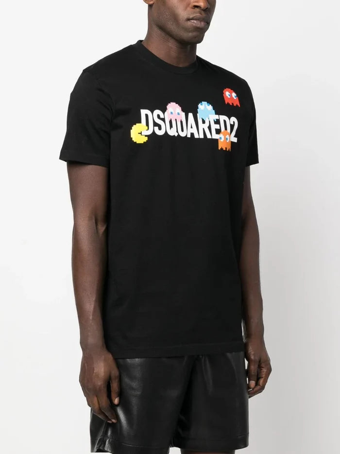 DSQUARED2 Pac Man Cigarette T-Shirt Black - MAISONDEFASHION.COM