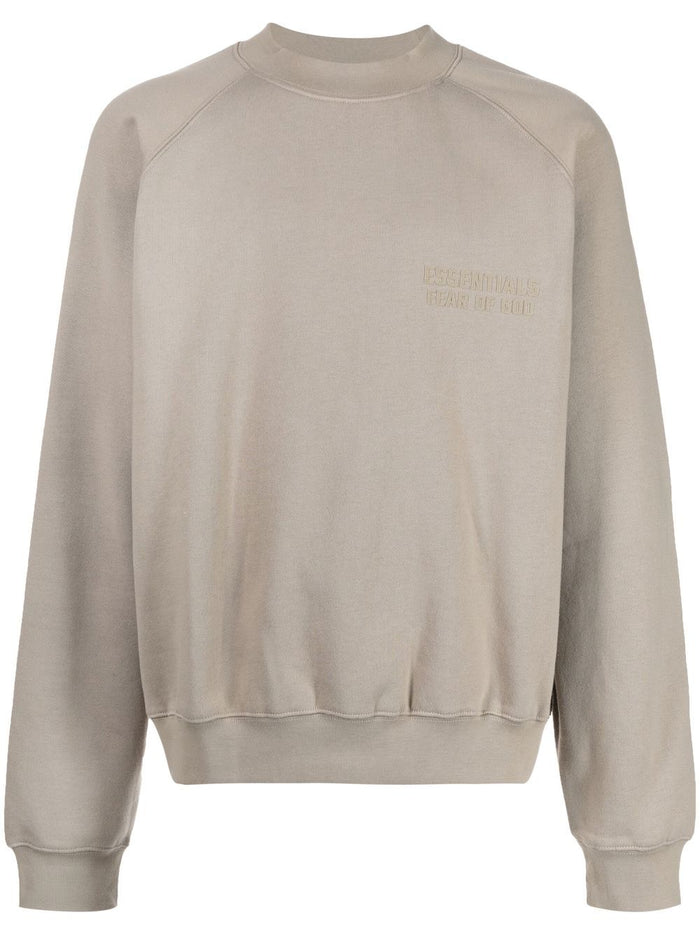 Fear of God ESSENTIALS Logo Crew Neck Sweatshirt Smoke - MAISONDEFASHION.COM