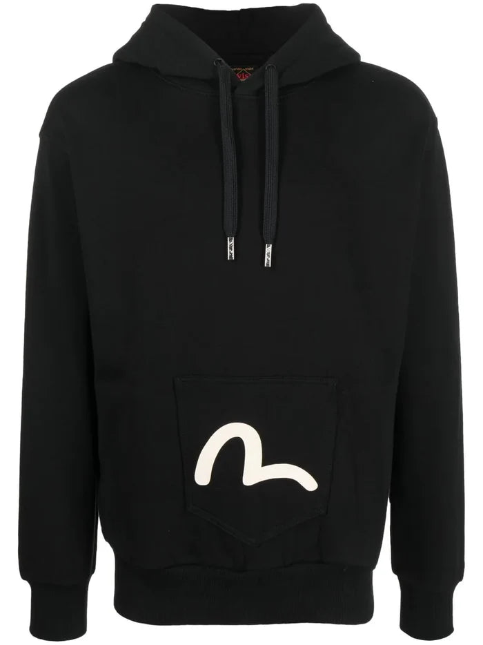 EVISU Logo-print Cotton Hoodie Black - MAISONDEFASHION.COM