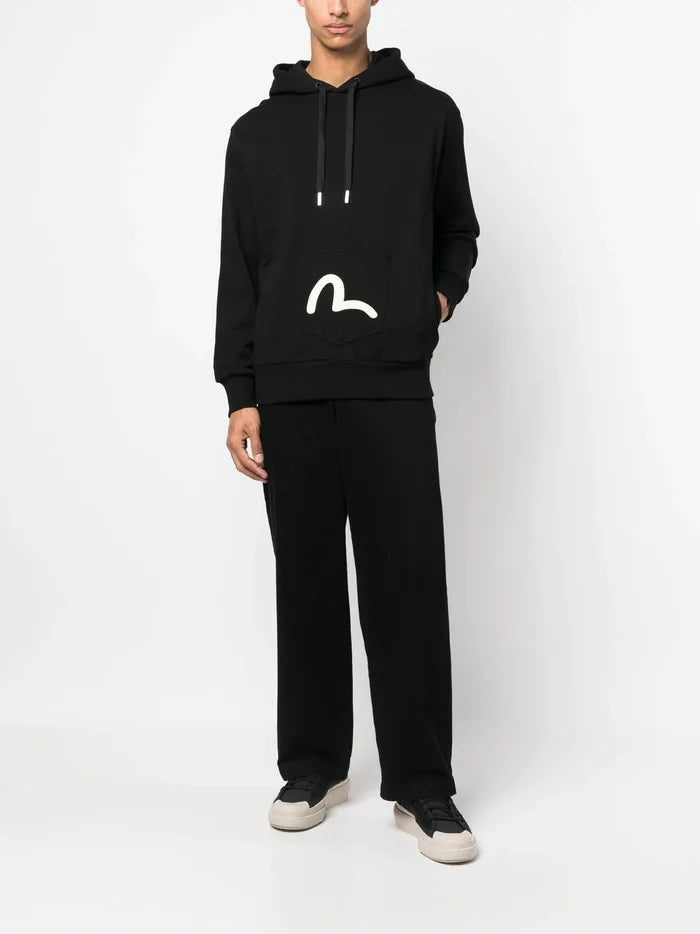 EVISU Logo-print Cotton Hoodie Black - MAISONDEFASHION.COM