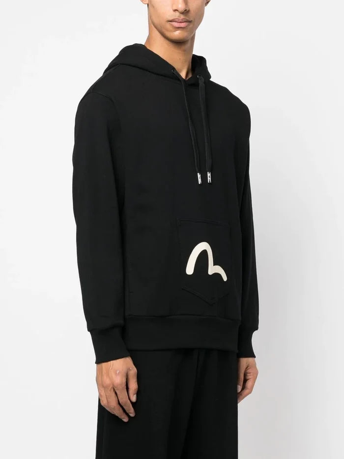 EVISU Logo-print Cotton Hoodie Black - MAISONDEFASHION.COM