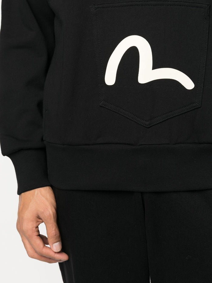 EVISU Logo-print Cotton Hoodie Black - MAISONDEFASHION.COM