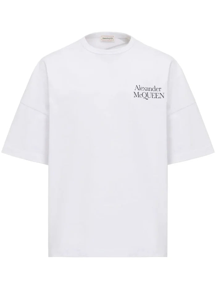 ALEXANDER MCQUEEN MEN Exploded Logo T-Shirt White/Black - MAISONDEFASHION.COM