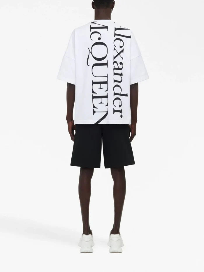 ALEXANDER MCQUEEN MEN Exploded Logo T-Shirt White/Black - MAISONDEFASHION.COM