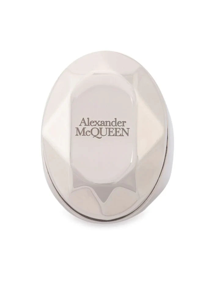 ALEXANDER MCQUEEN MEN Faceted Stone Ring Silver - MAISONDEFASHION.COM