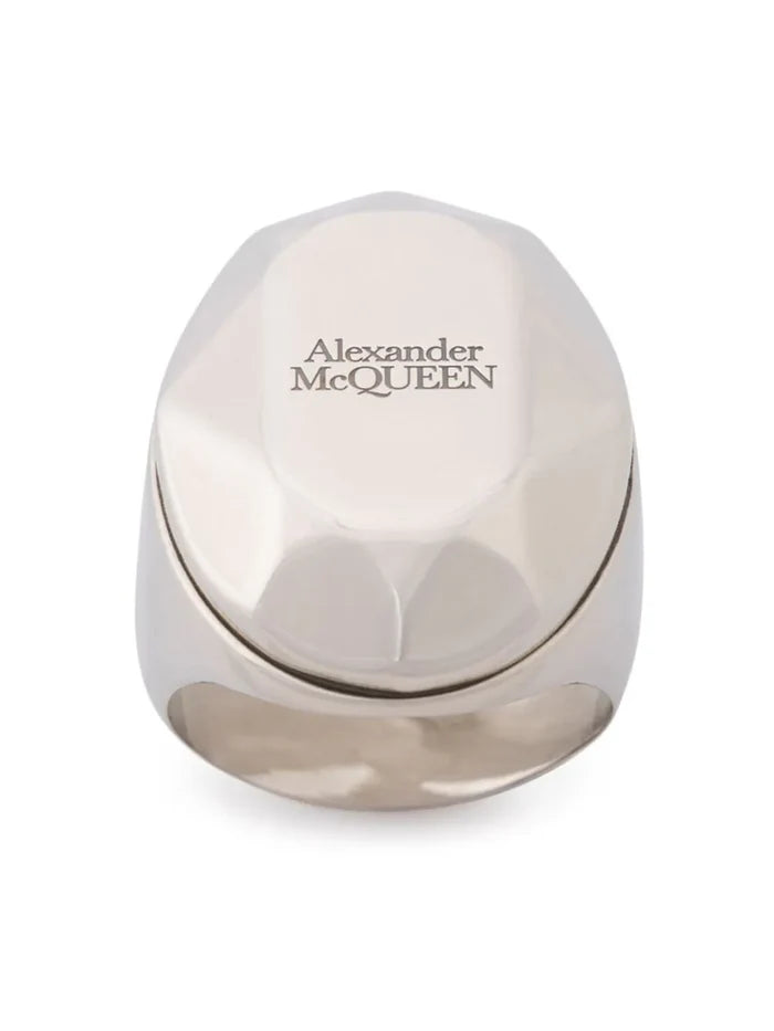 ALEXANDER MCQUEEN MEN Faceted Stone Ring Silver - MAISONDEFASHION.COM
