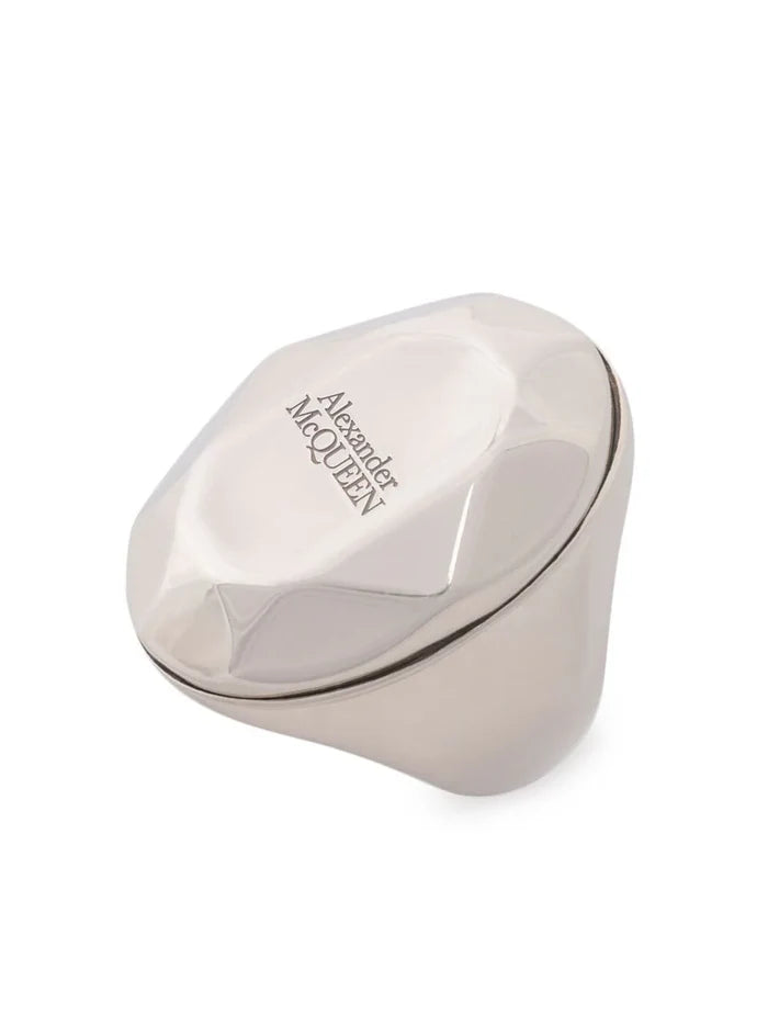 ALEXANDER MCQUEEN MEN Faceted Stone Ring Silver - MAISONDEFASHION.COM