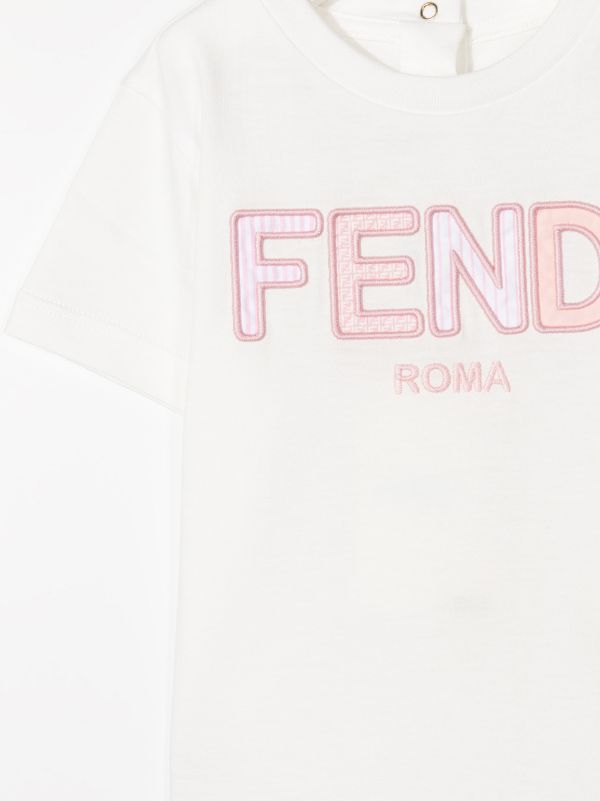 FENDI BABY Embroidered-logo T-shirt White/Pink - MAISONDEFASHION.COM