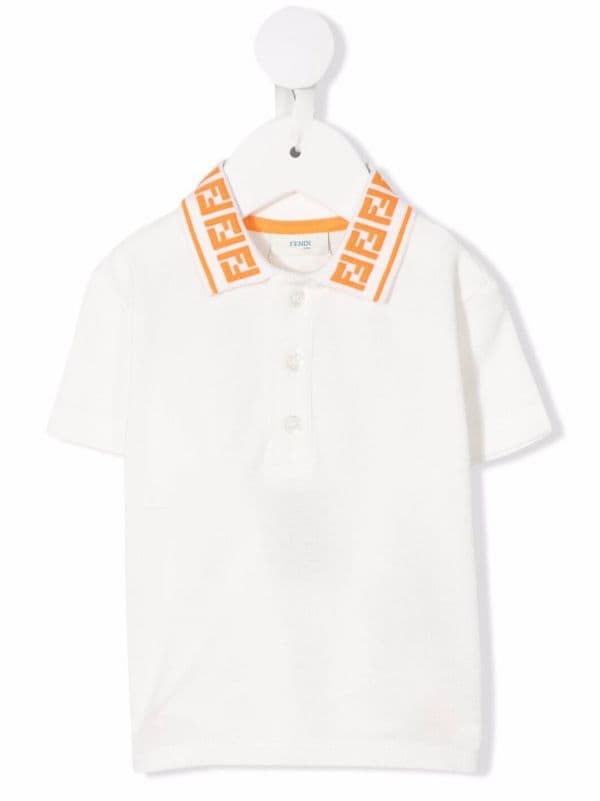 FENDI BABY FF-collar Polo Shirt White - MAISONDEFASHION.COM