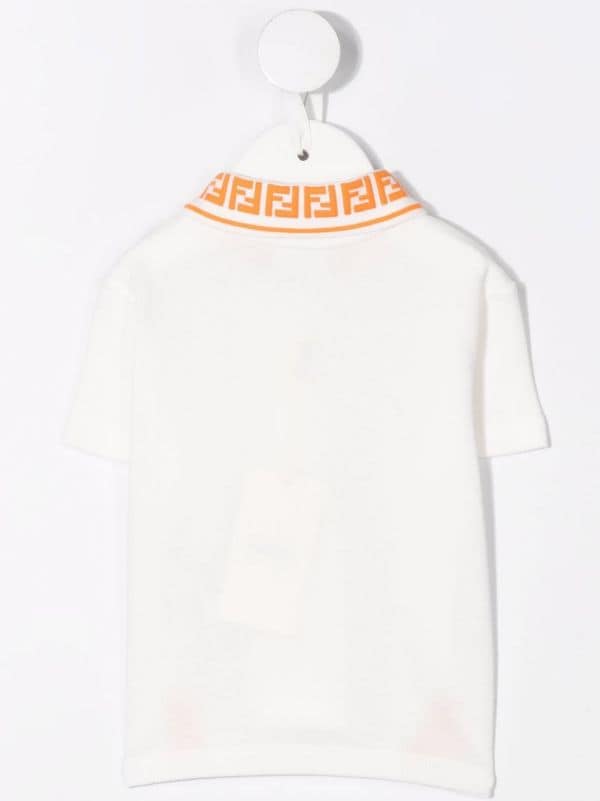 FENDI BABY FF-collar Polo Shirt White - MAISONDEFASHION.COM