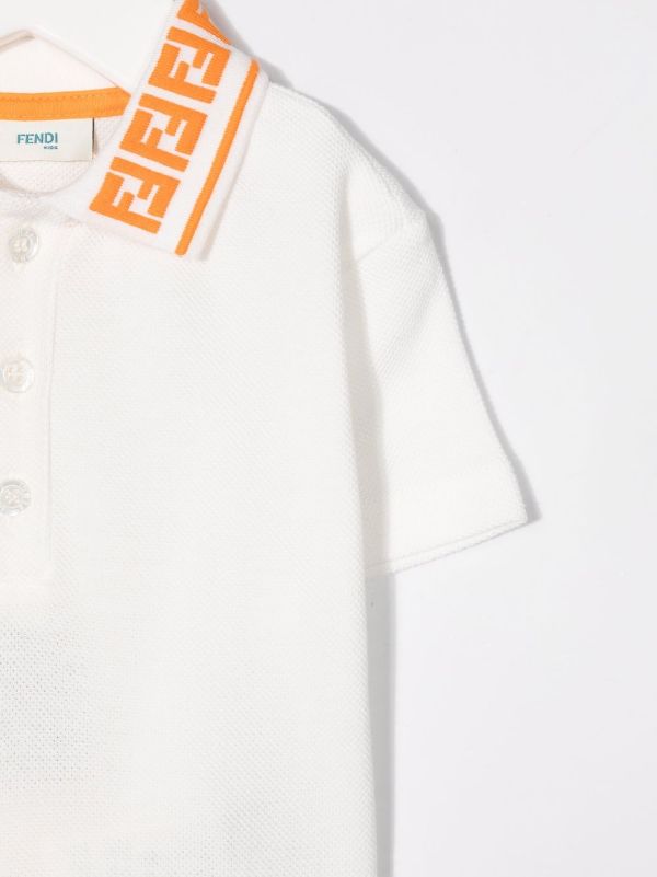 FENDI BABY FF-collar Polo Shirt White - MAISONDEFASHION.COM