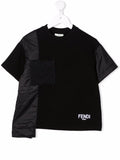 FENDI KIDS Asymmetric Panelled T-shirt Black - MAISONDEFASHION.COM